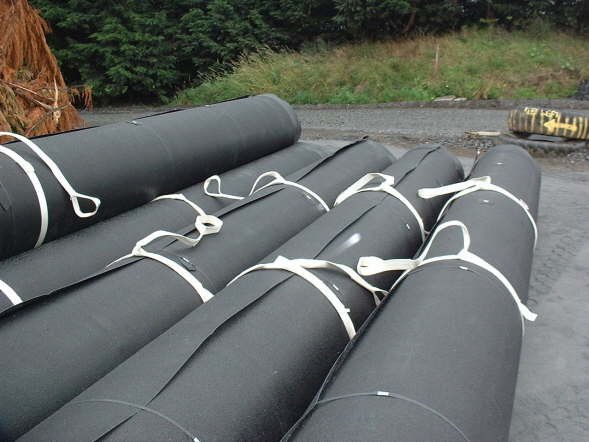 HDPE geomembrane liner material in rolls before use.